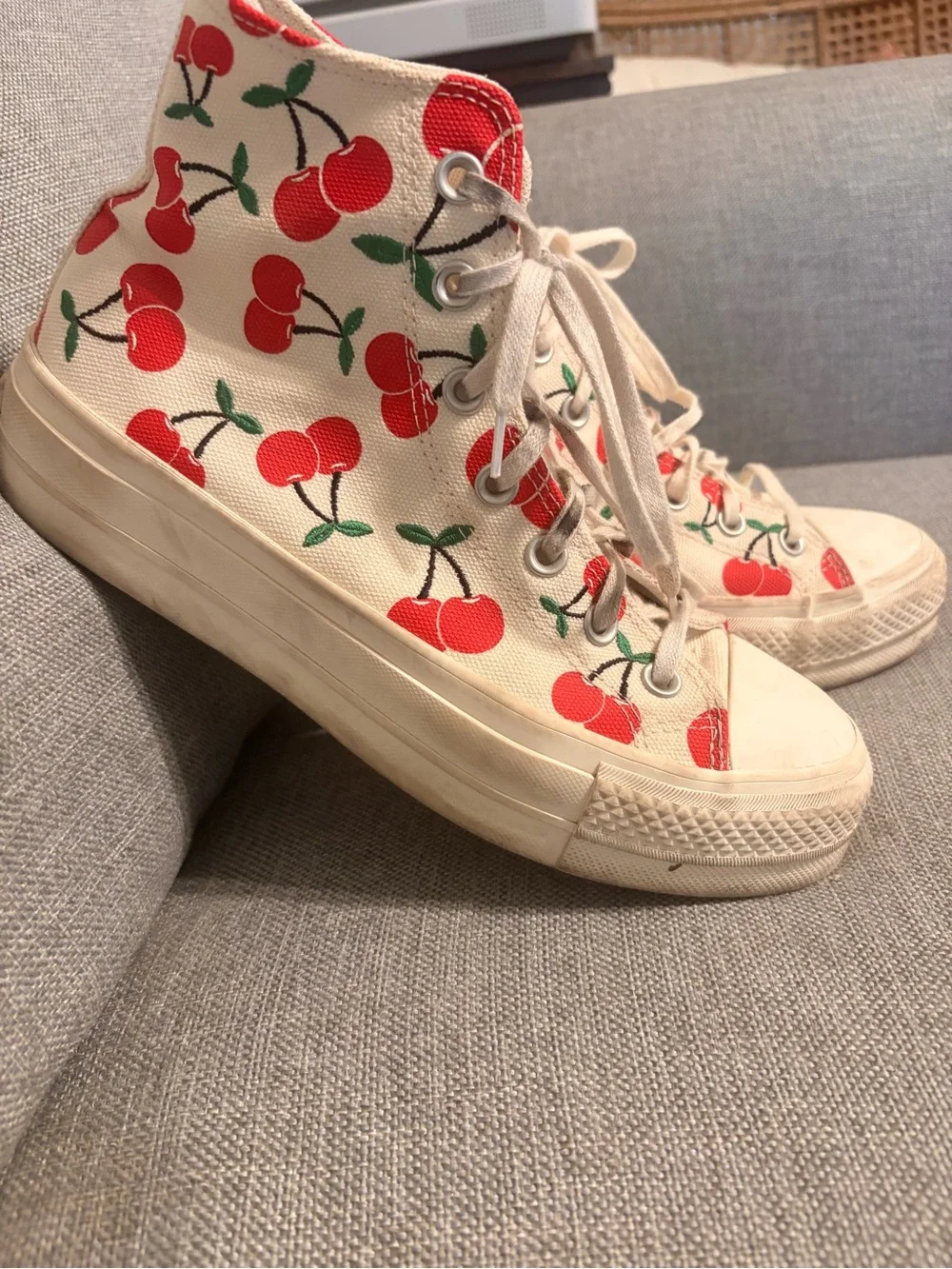 Converse High-Top Canvas Sneakers with Red Cherry Print